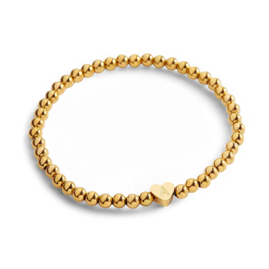 Gold Beaded Bracelet with Heart Initial — Vanny Jewels