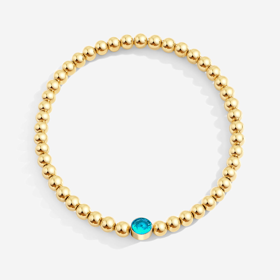 Gold Beaded Bubble Birthstone Bracelet with March birthstone