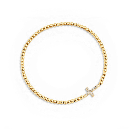 Gold Beaded Cross Stretch Bracelet — Vanny Jewels