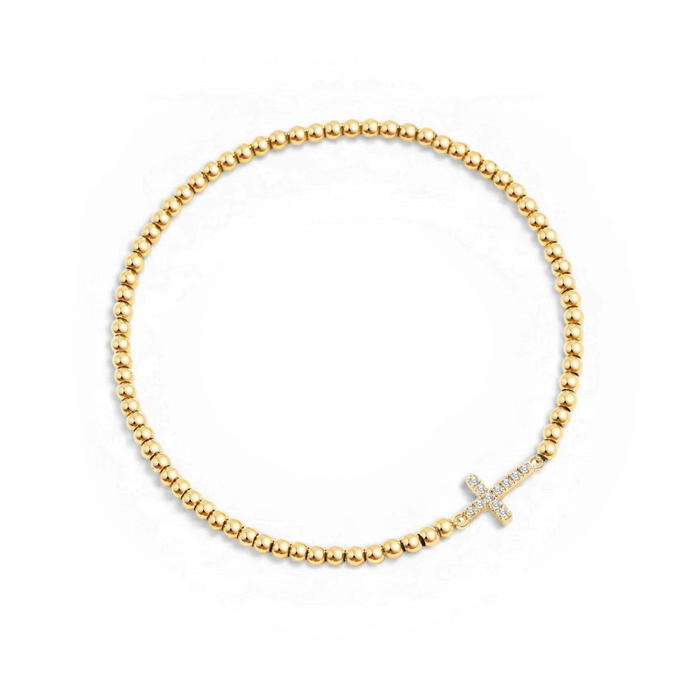Gold Beaded Cross Stretch Bracelet — Vanny Jewels