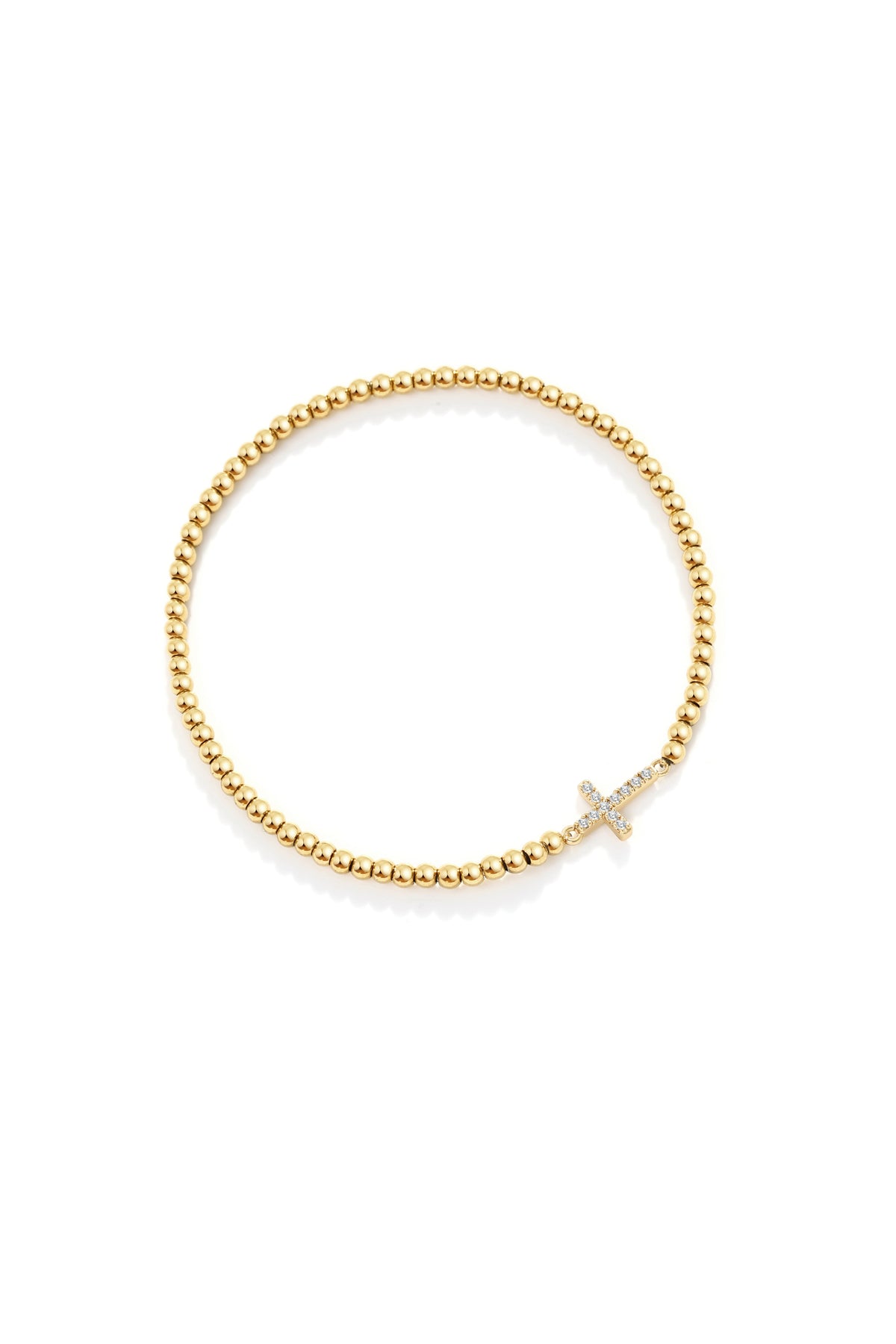 Gold Beaded Cross Stretch Bracelet in gold tone