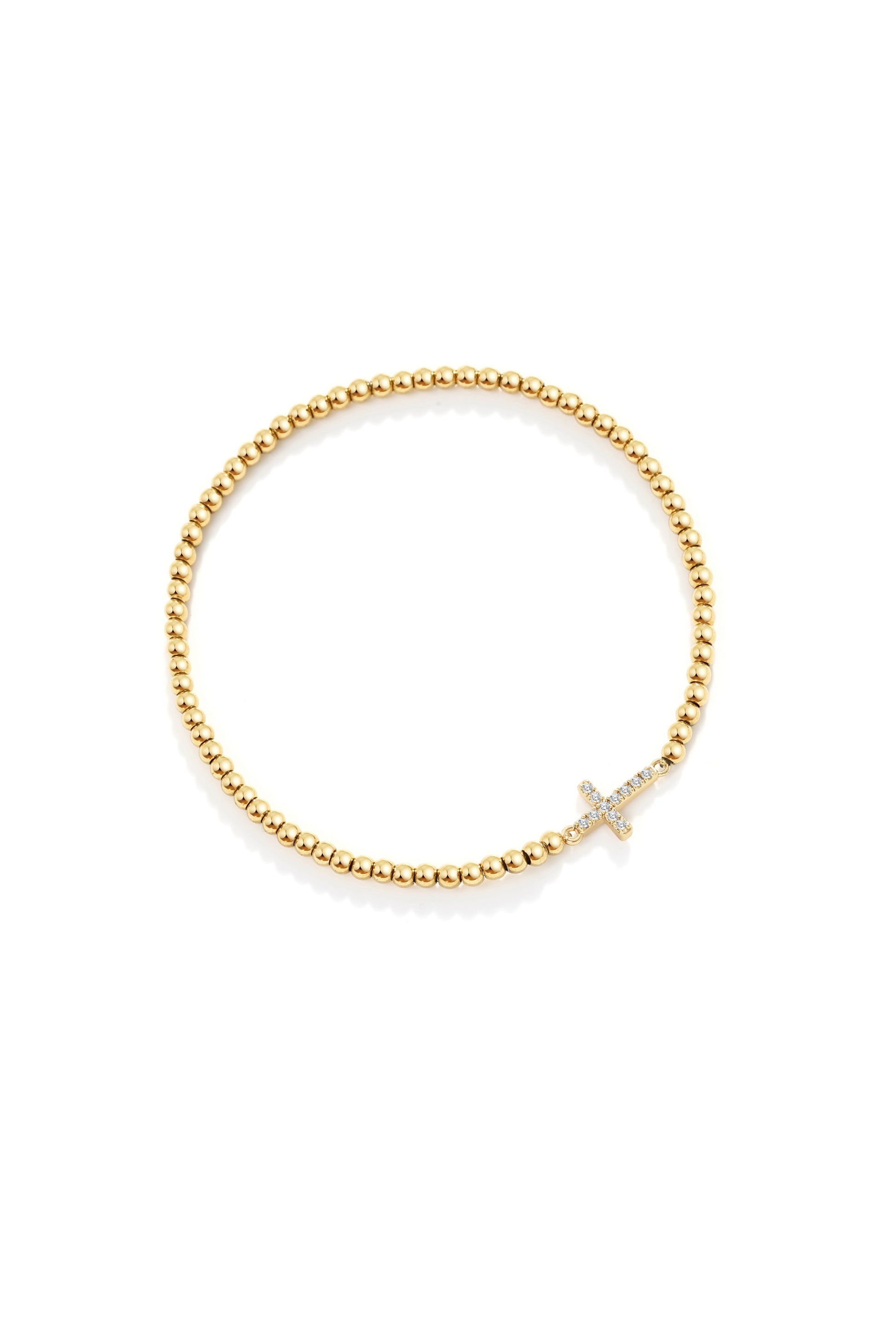 Gold Beaded Cross Stretch Bracelet in gold tone