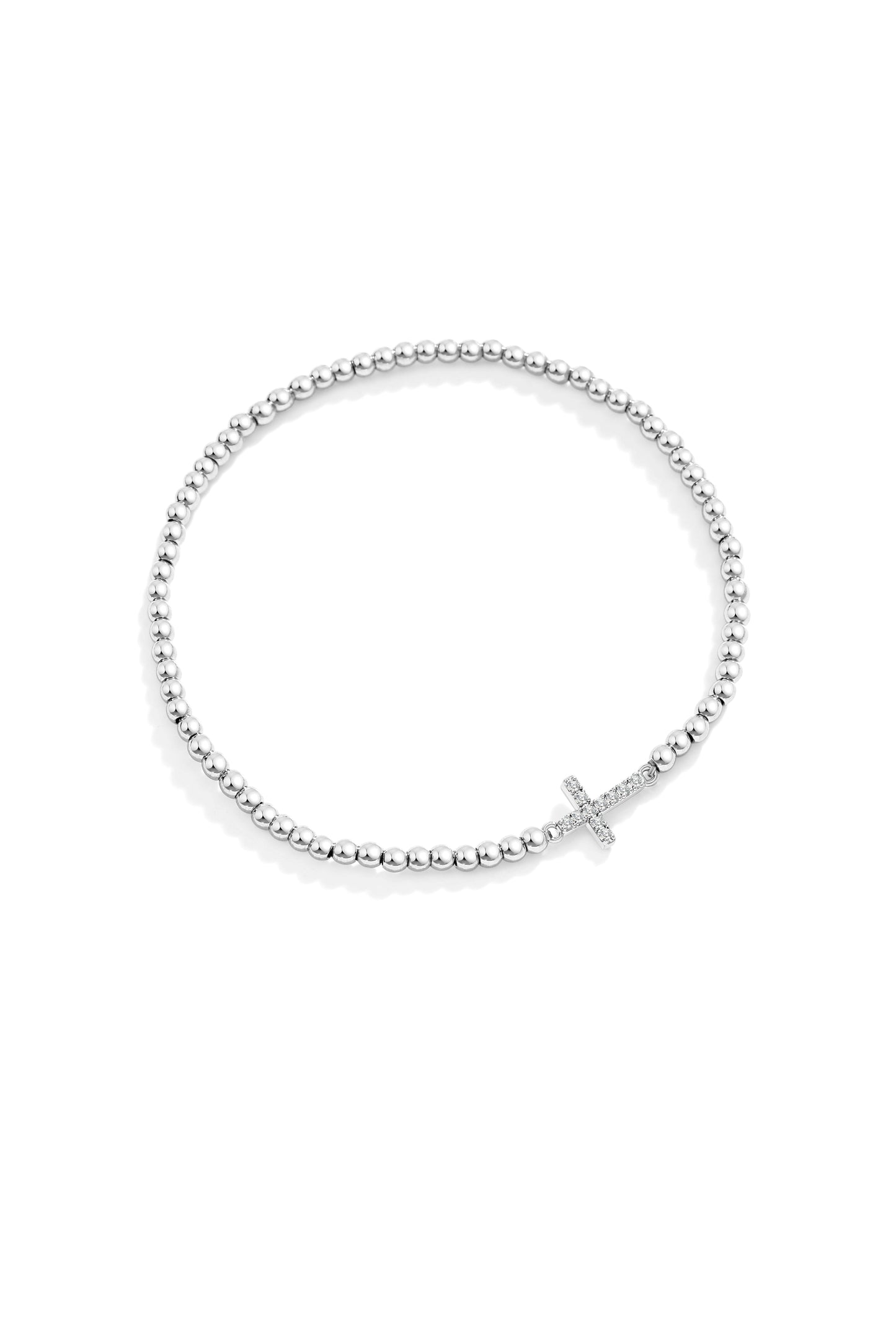 Gold Beaded Cross Stretch Bracelet in 925 sterling silver