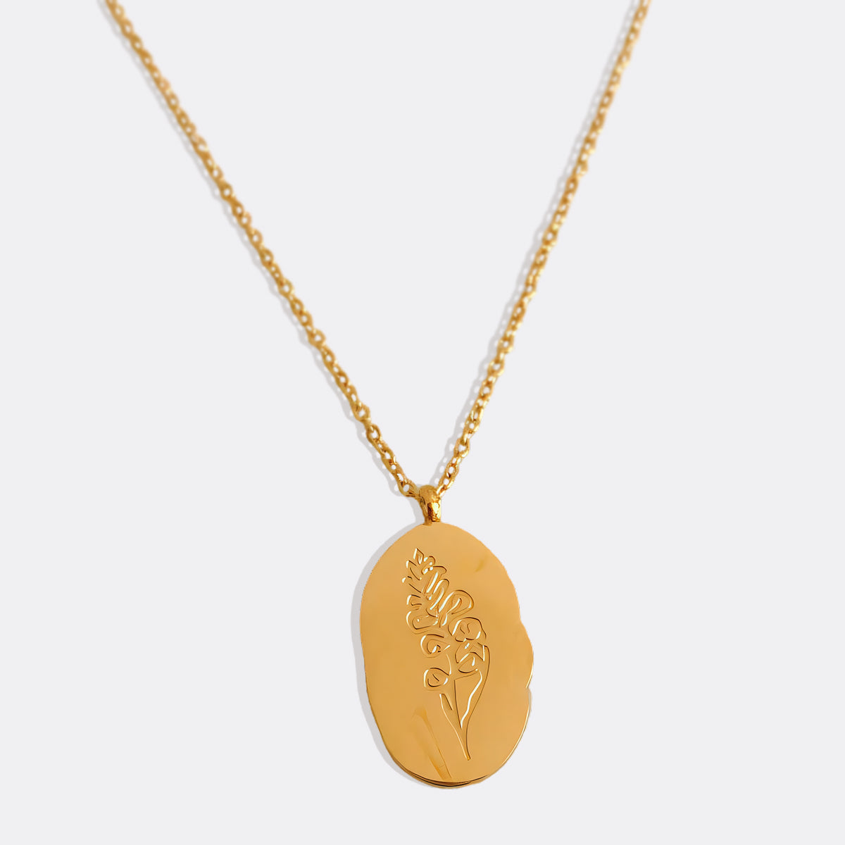 Gold Birth Flower Pendant Necklace with August birthstone