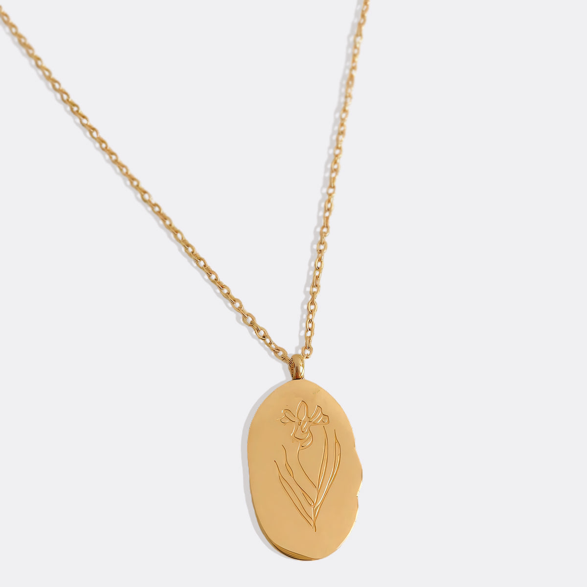 Gold Birth Flower Pendant Necklace with February birthstone