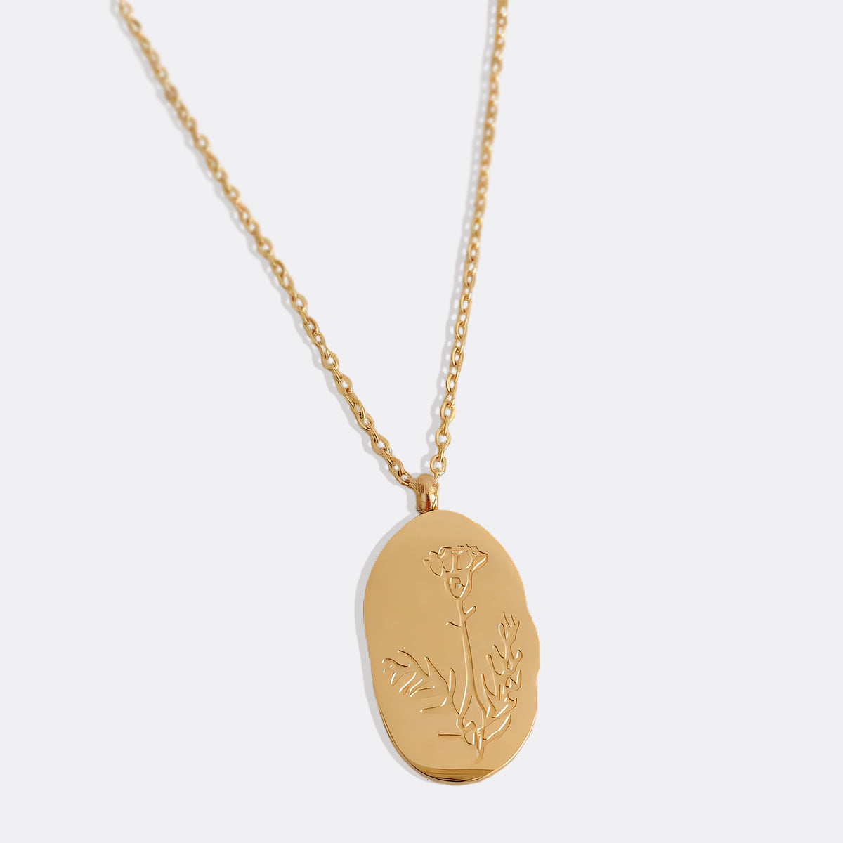 Gold Birth Flower Pendant Necklace with January birthstone