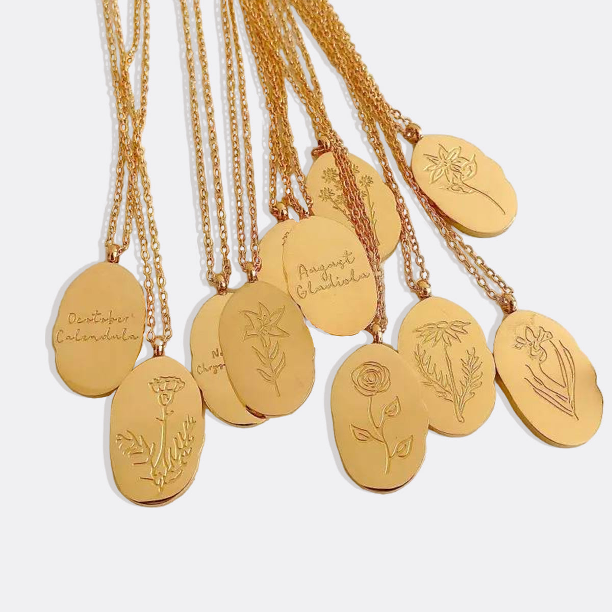 Gold Birth Flower Pendant Necklace with January birthstone