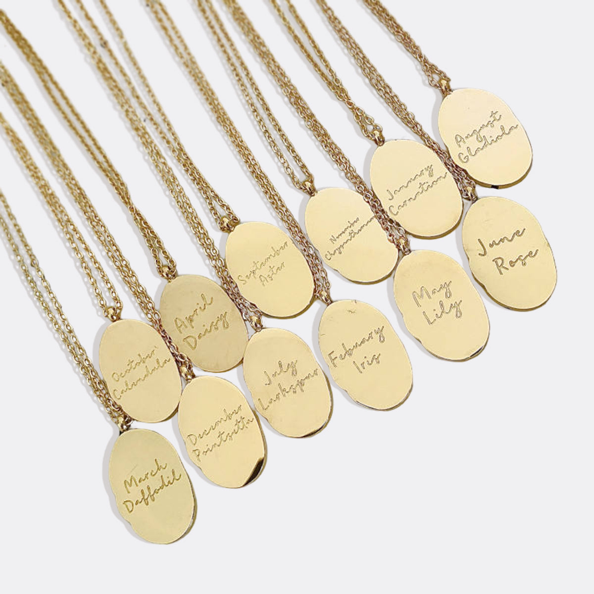 Gold Birth Flower Pendant Necklace with January birthstone