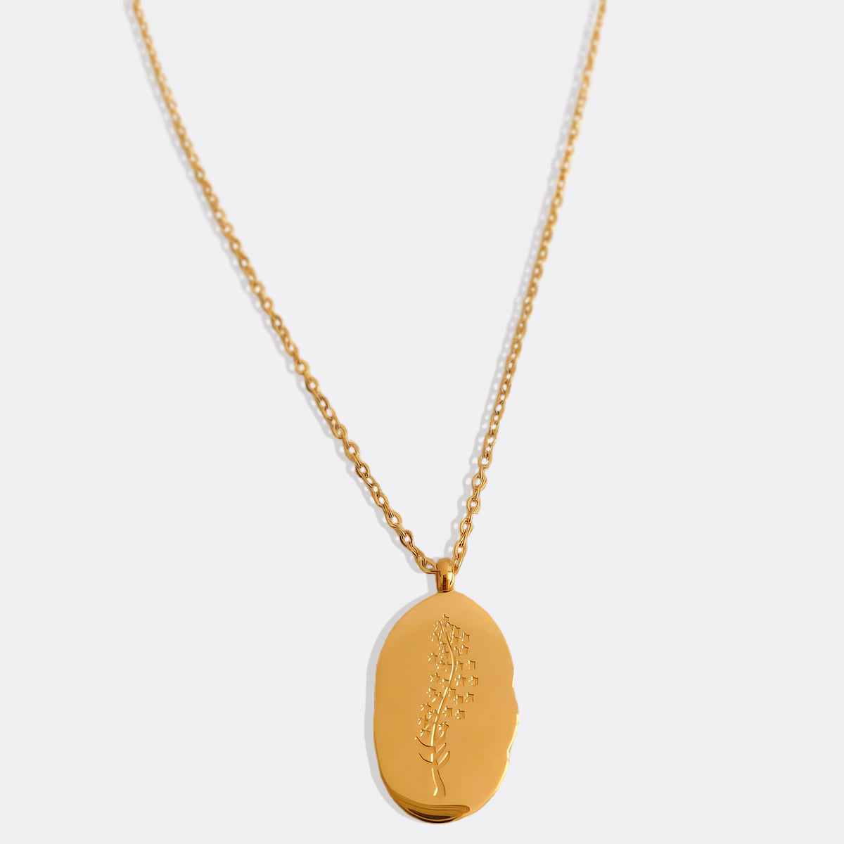 Gold Birth Flower Pendant Necklace with July birthstone