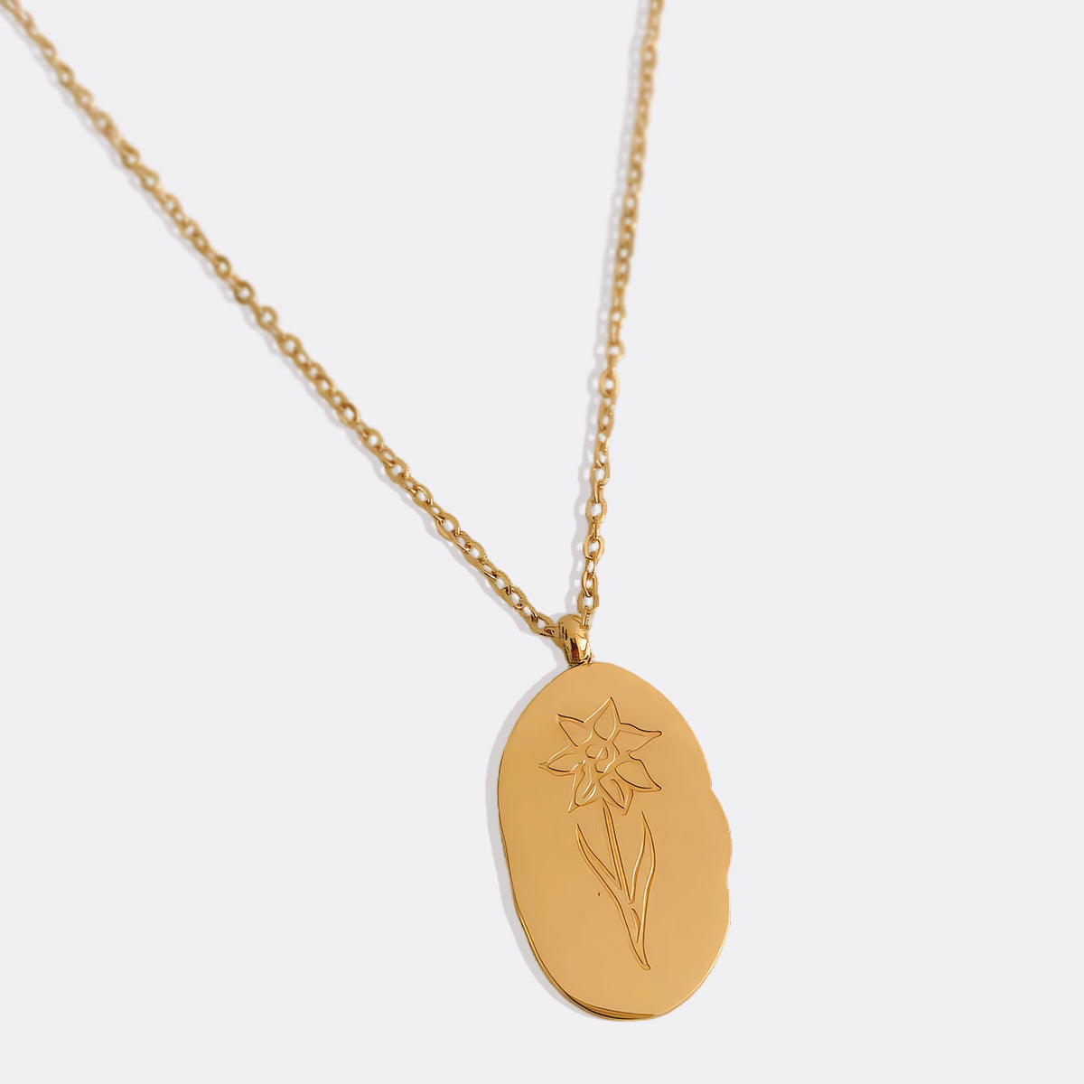 Gold Birth Flower Pendant Necklace with March birthstone