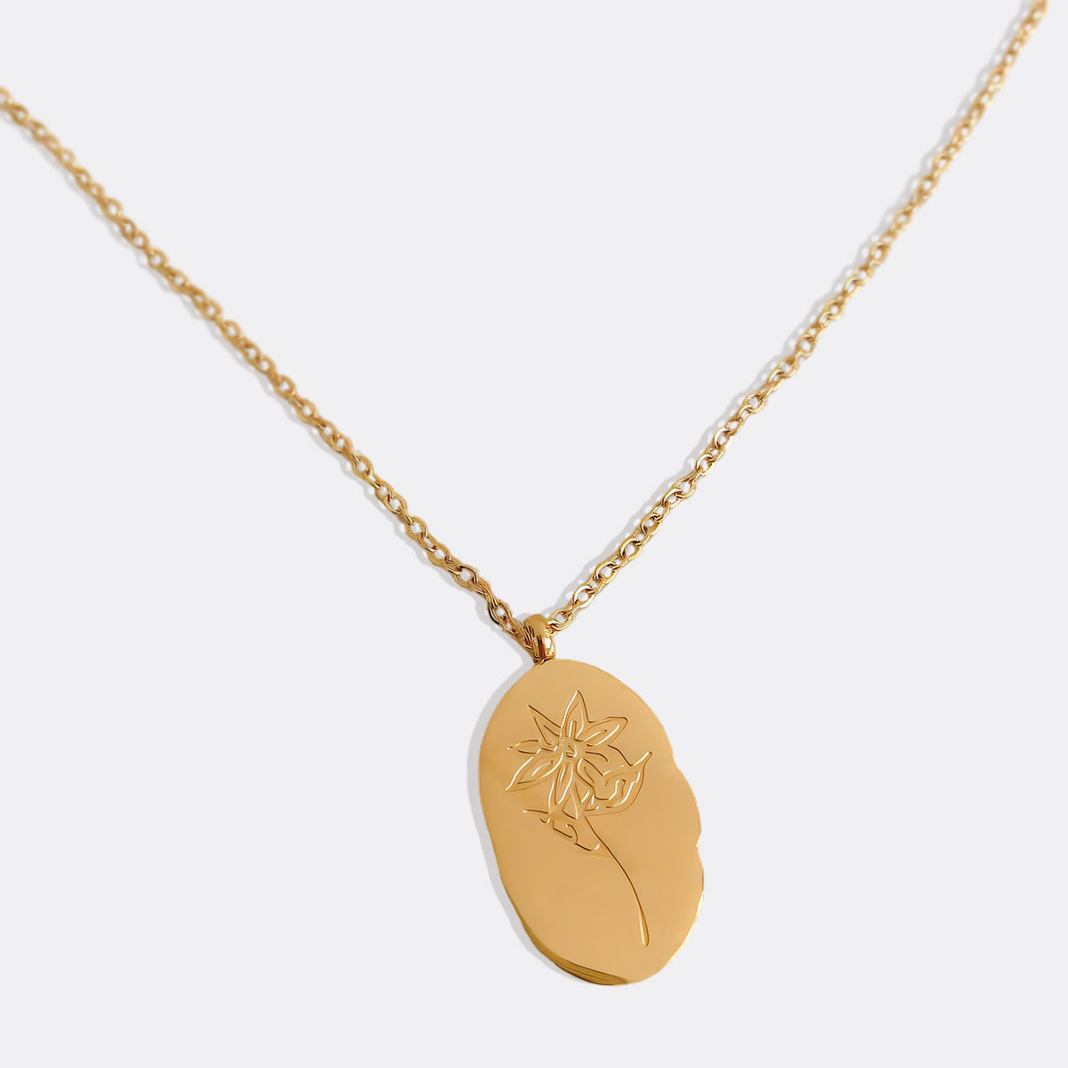 Gold Birth Flower Pendant Necklace with May birthstone