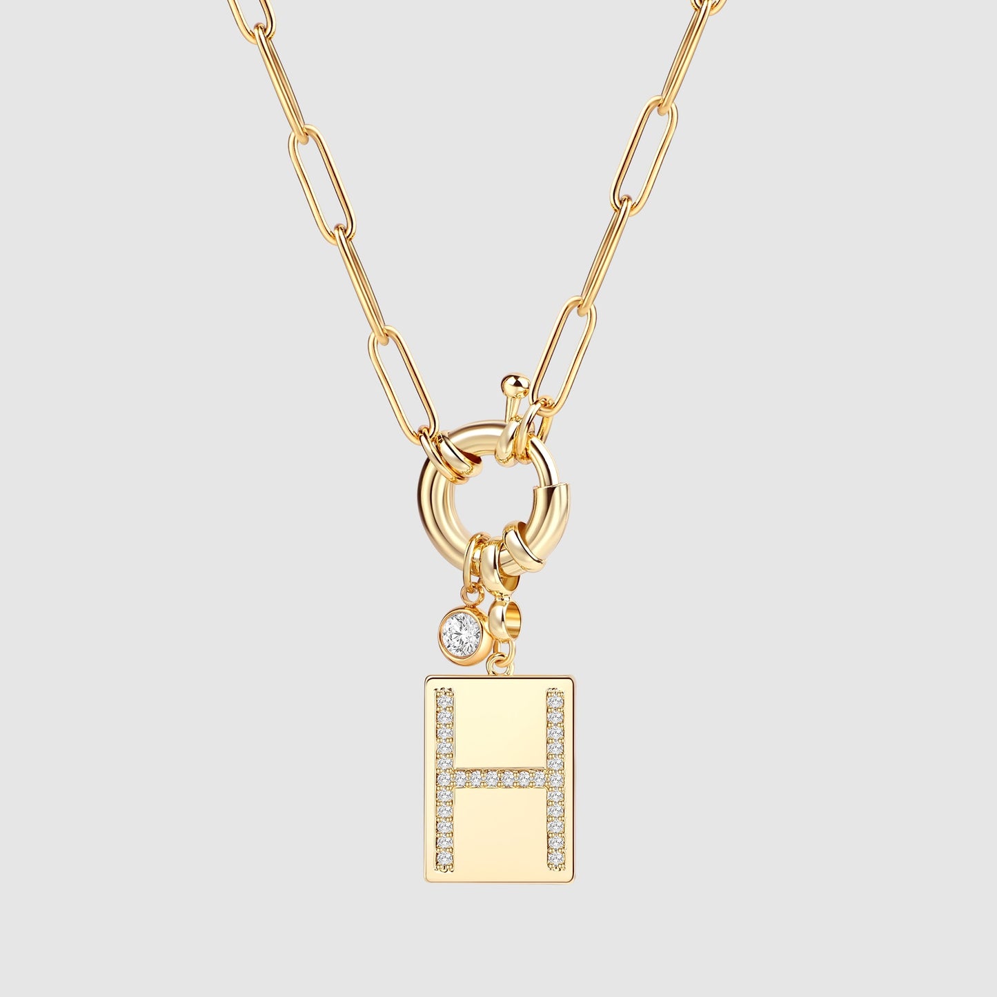 Collana Pendente Iniziale Pavé con Catena Paperclip
