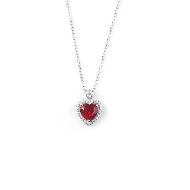 Halo Heart Gemstone Necklace in 925 sterling silver