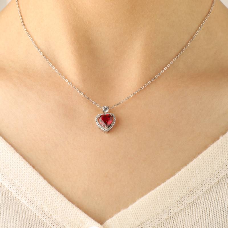 Halo Heart Gemstone Necklace in 925 sterling silver