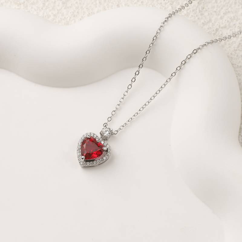 Halo Heart Gemstone Necklace in 925 sterling silver