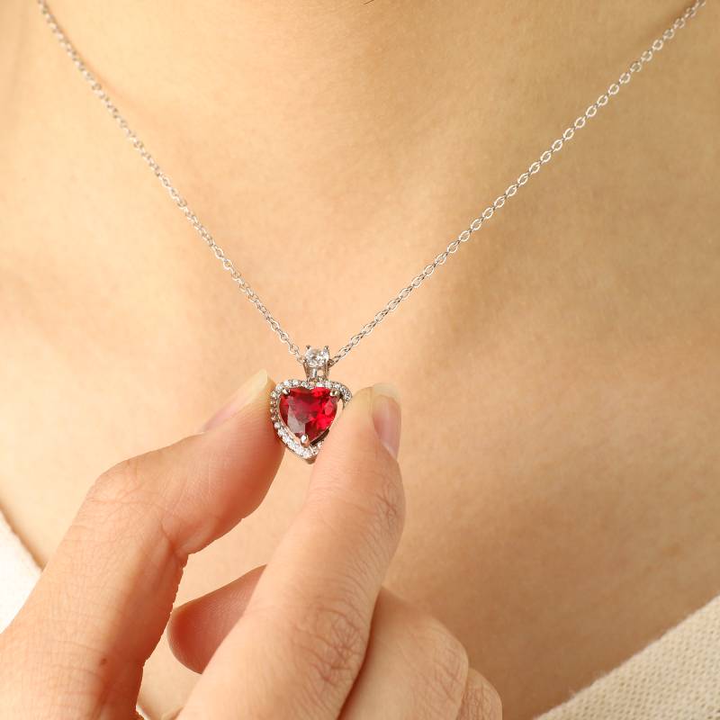 Halo Heart Gemstone Necklace in 925 sterling silver