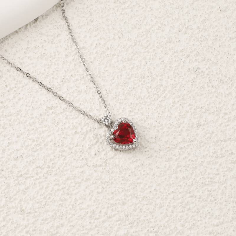 Halo Heart Gemstone Necklace in 925 sterling silver
