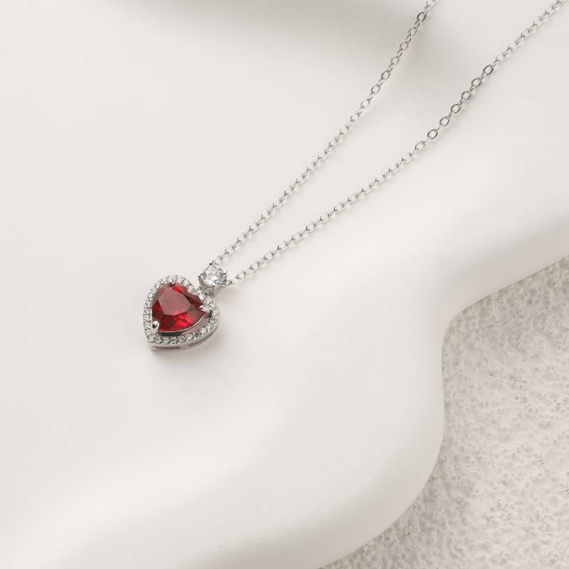 Halo Heart Gemstone Necklace in 925 sterling silver