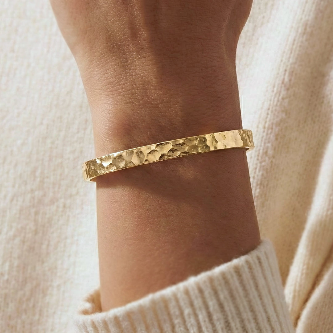 Hammered Gold Cuff Bracelet in gold tone