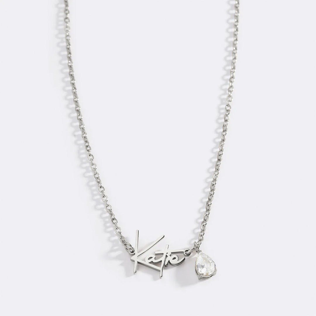 Handmade Birthstone Name Necklace in 925 sterling silver with April birthstone