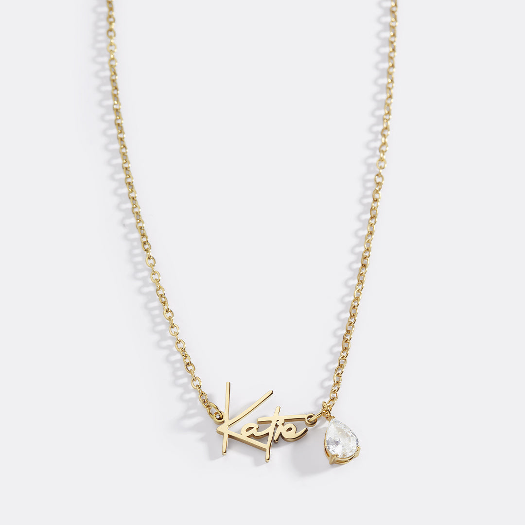 Handmade Birthstone Name Necklace with April birthstone