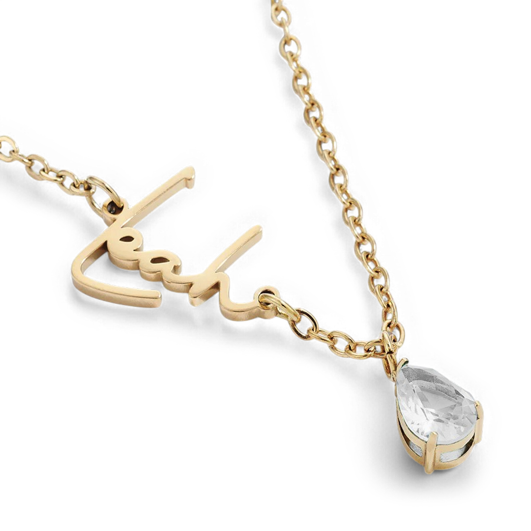 Handmade Birthstone Name Necklace with April birthstone