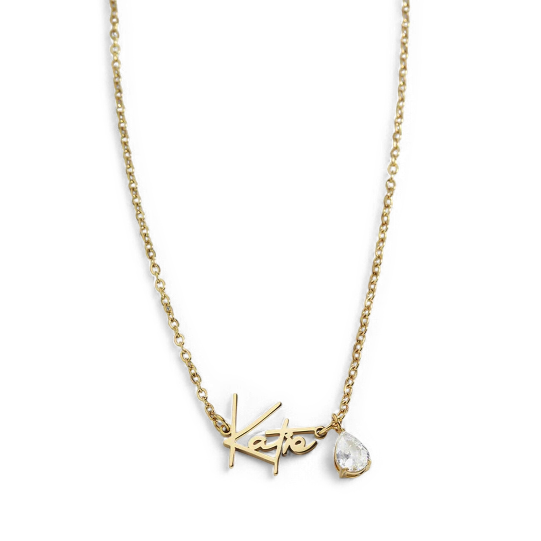 Handmade Birthstone Name Necklace with April birthstone