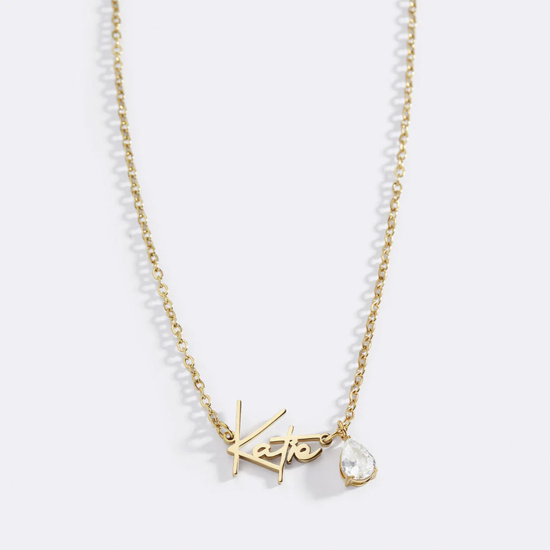 Handmade Birthstone Name Necklace with April birthstone