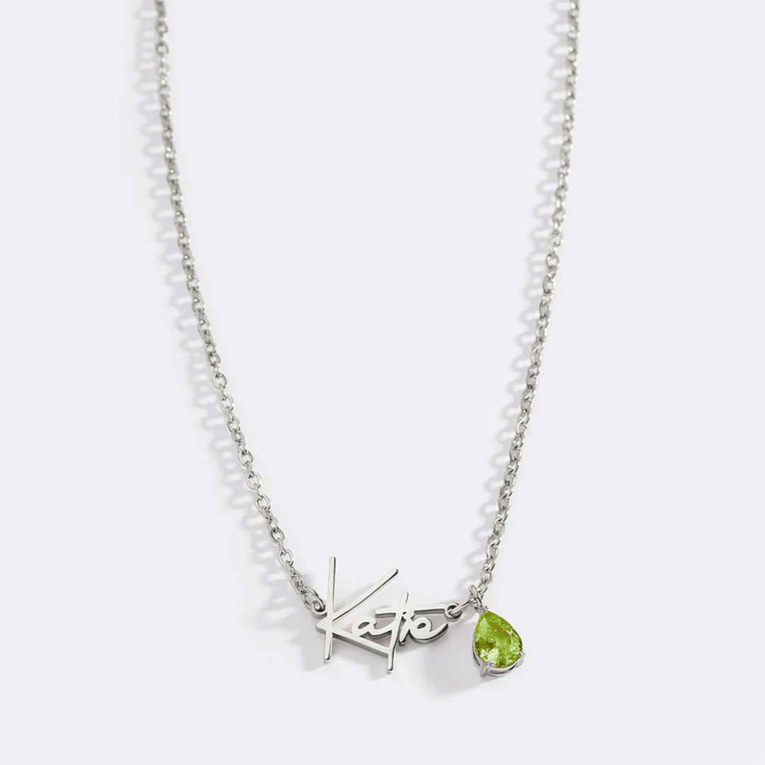 Handmade Birthstone Name Necklace in 925 sterling silver with August birthstone