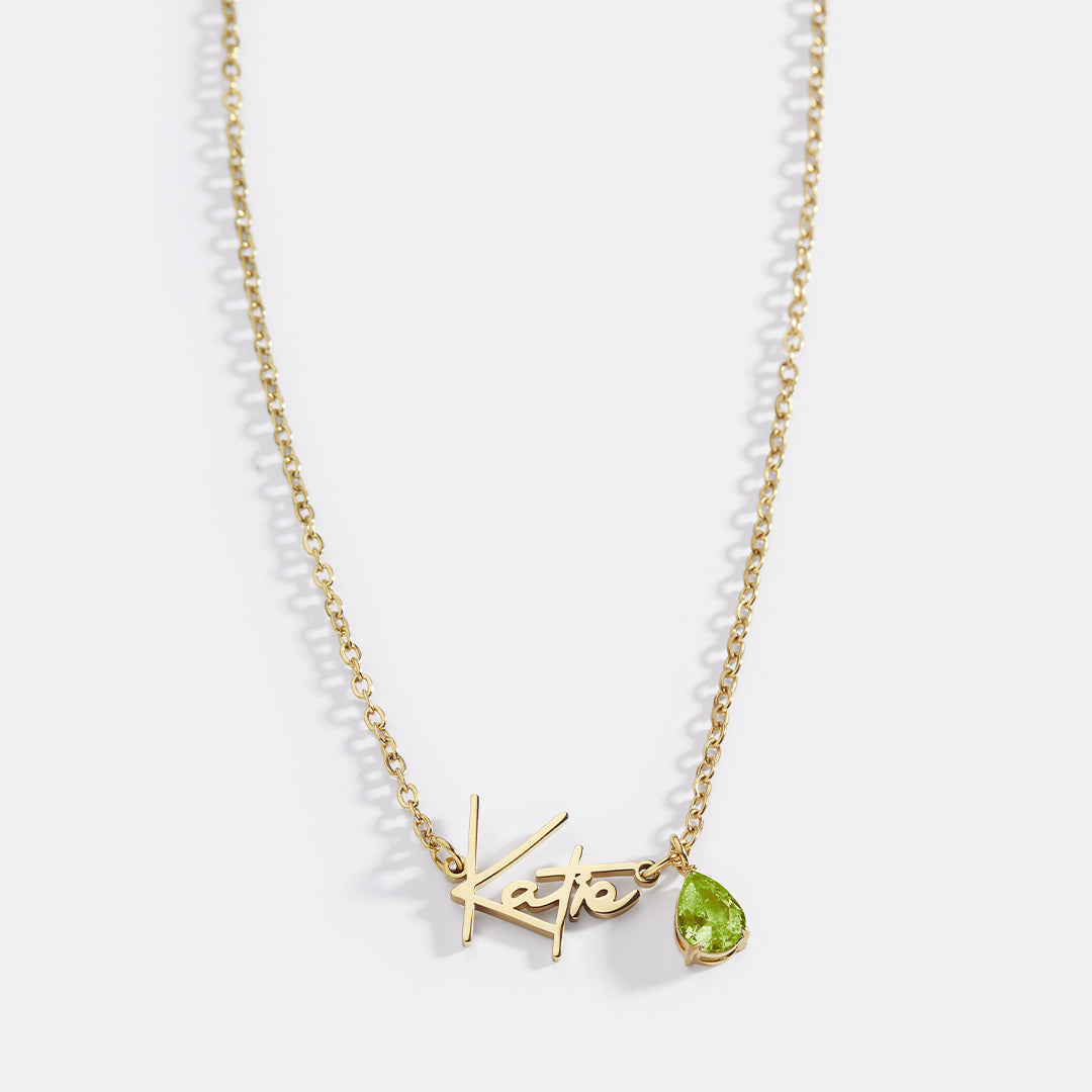 Handmade Birthstone Name Necklace with August birthstone