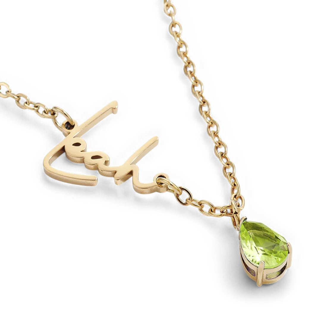 Handmade Birthstone Name Necklace with August birthstone