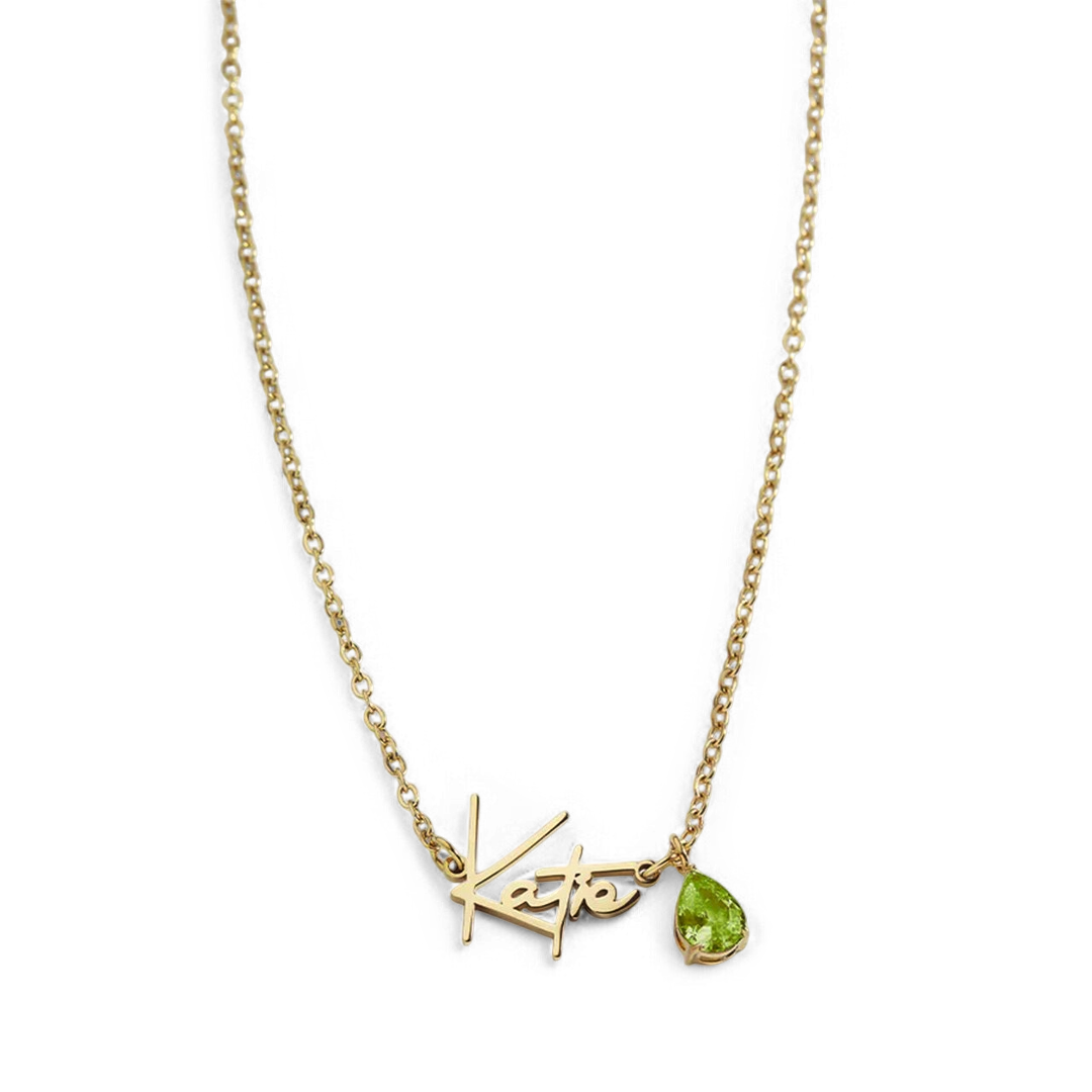 Handmade Birthstone Name Necklace with August birthstone