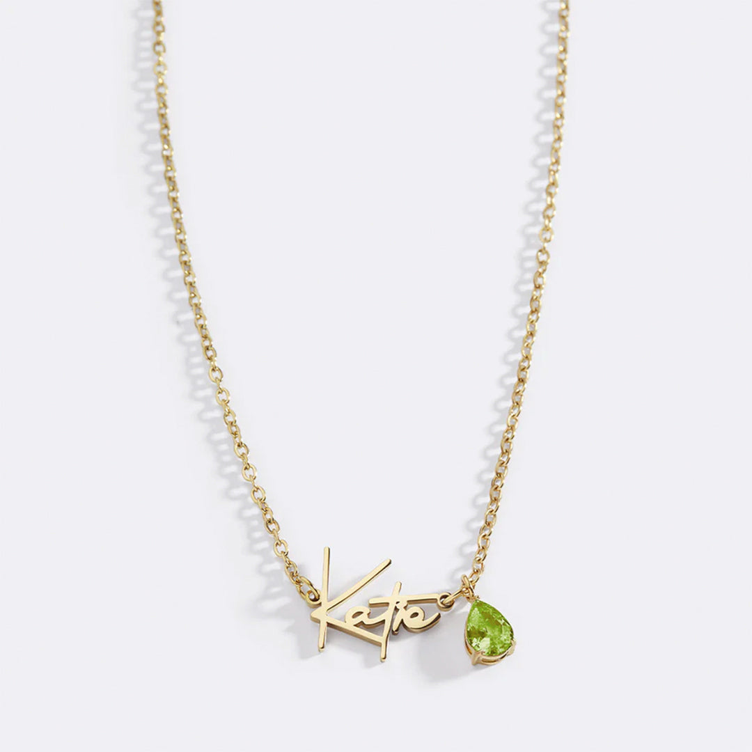 Handmade Birthstone Name Necklace with August birthstone