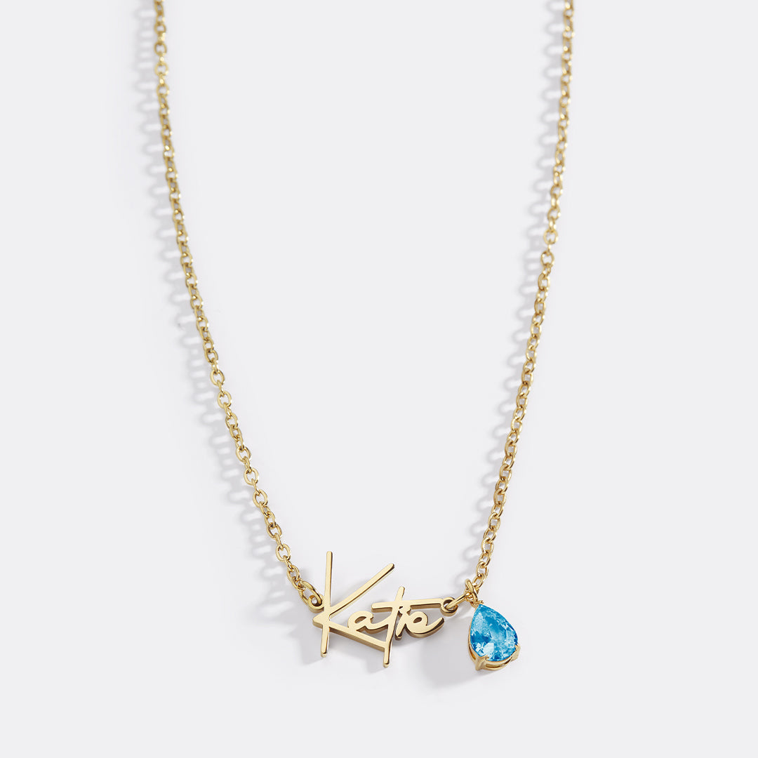 Handmade Birthstone Name Necklace with December birthstone