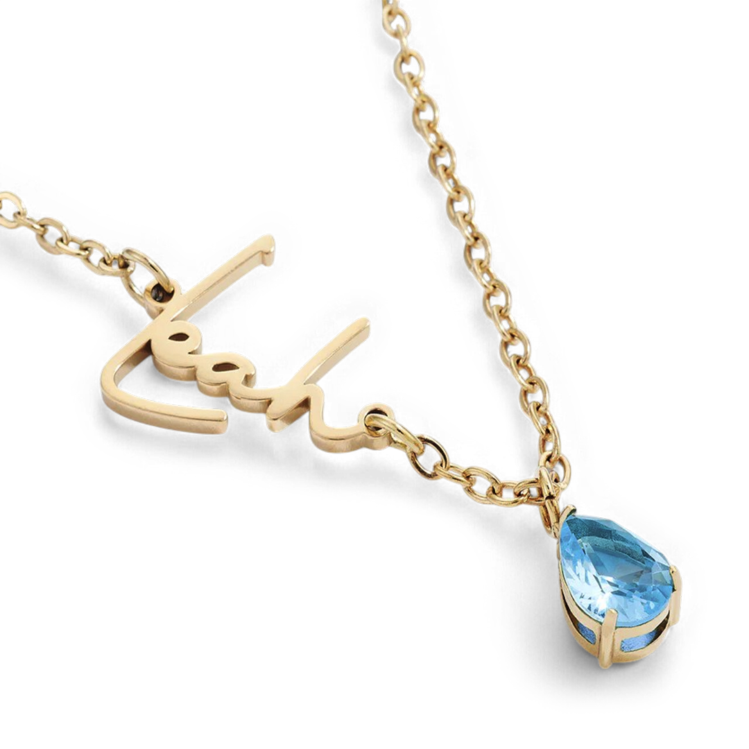Handmade Birthstone Name Necklace with December birthstone