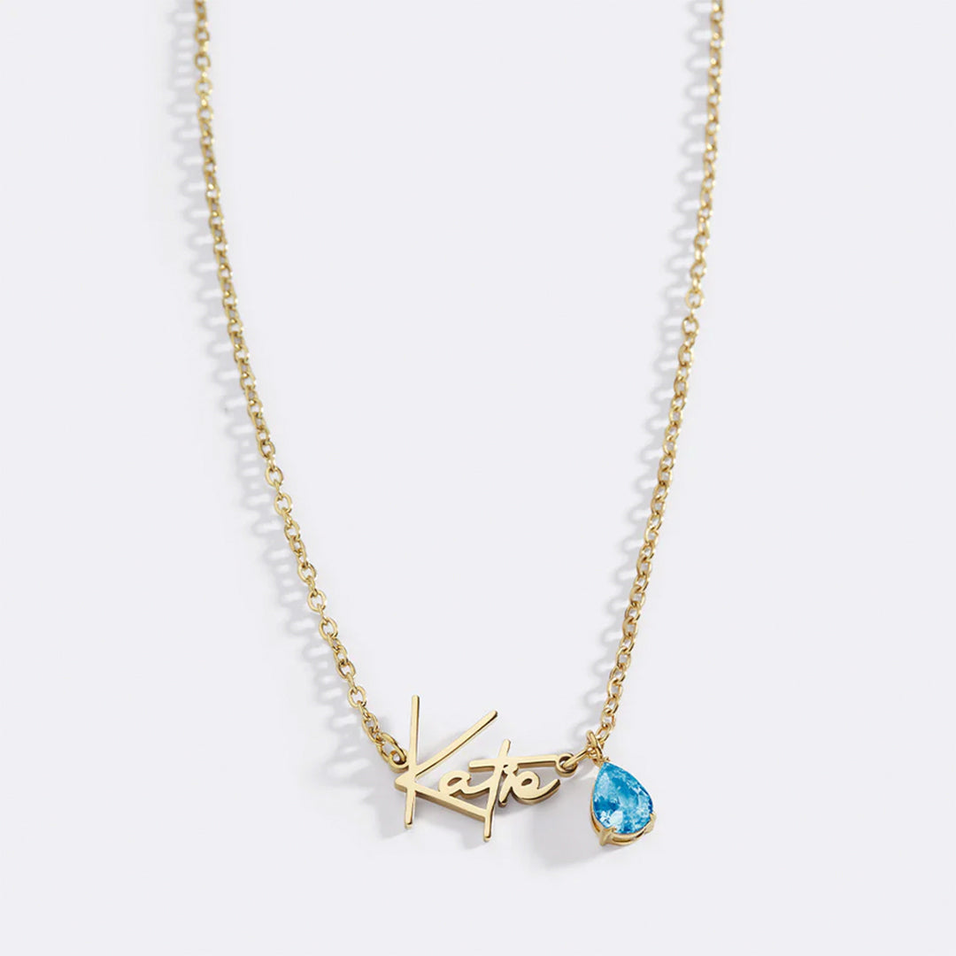 Handmade Birthstone Name Necklace with December birthstone