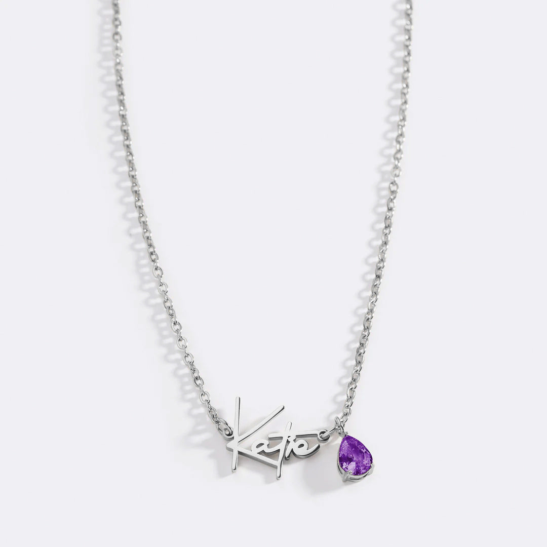 Handmade Birthstone Name Necklace in 925 sterling silver