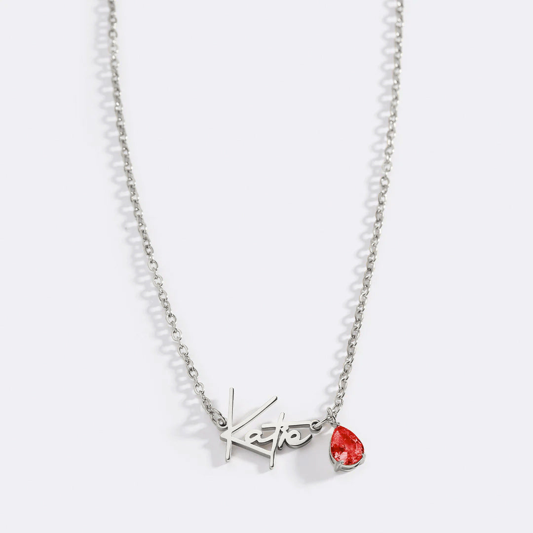 Handmade Birthstone Name Necklace in 925 sterling silver with January birthstone