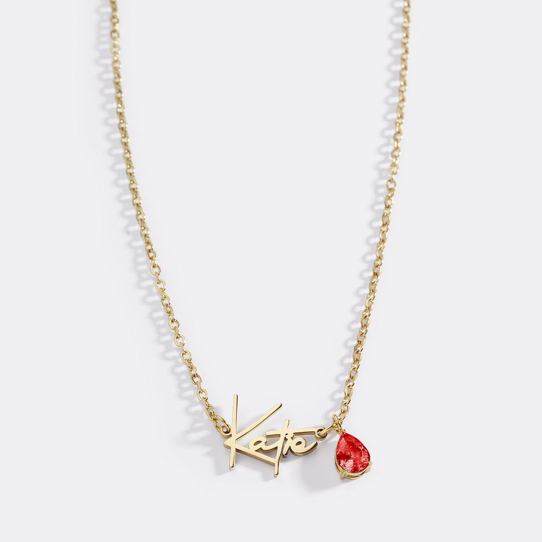 Handmade Birthstone Name Necklace with January birthstone