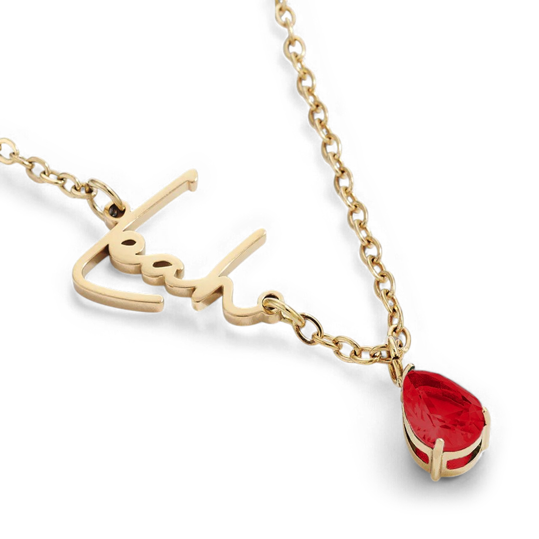 Handmade Birthstone Name Necklace with January birthstone