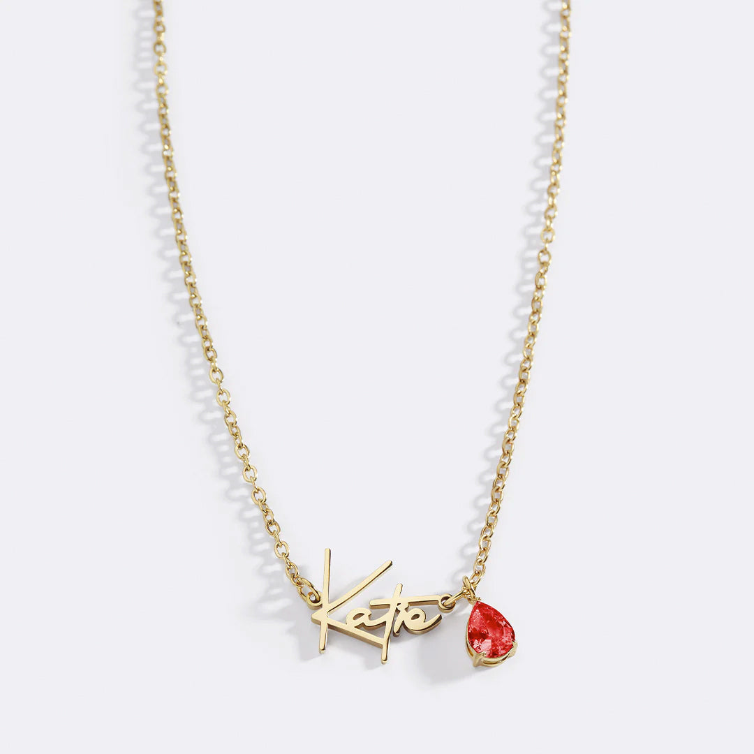 Handmade Birthstone Name Necklace with January birthstone