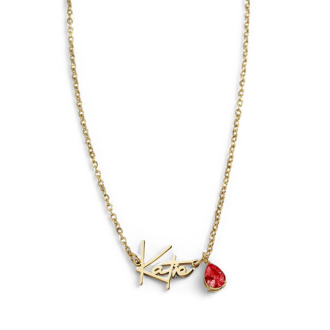 Handmade Birthstone Name Necklace with January birthstone