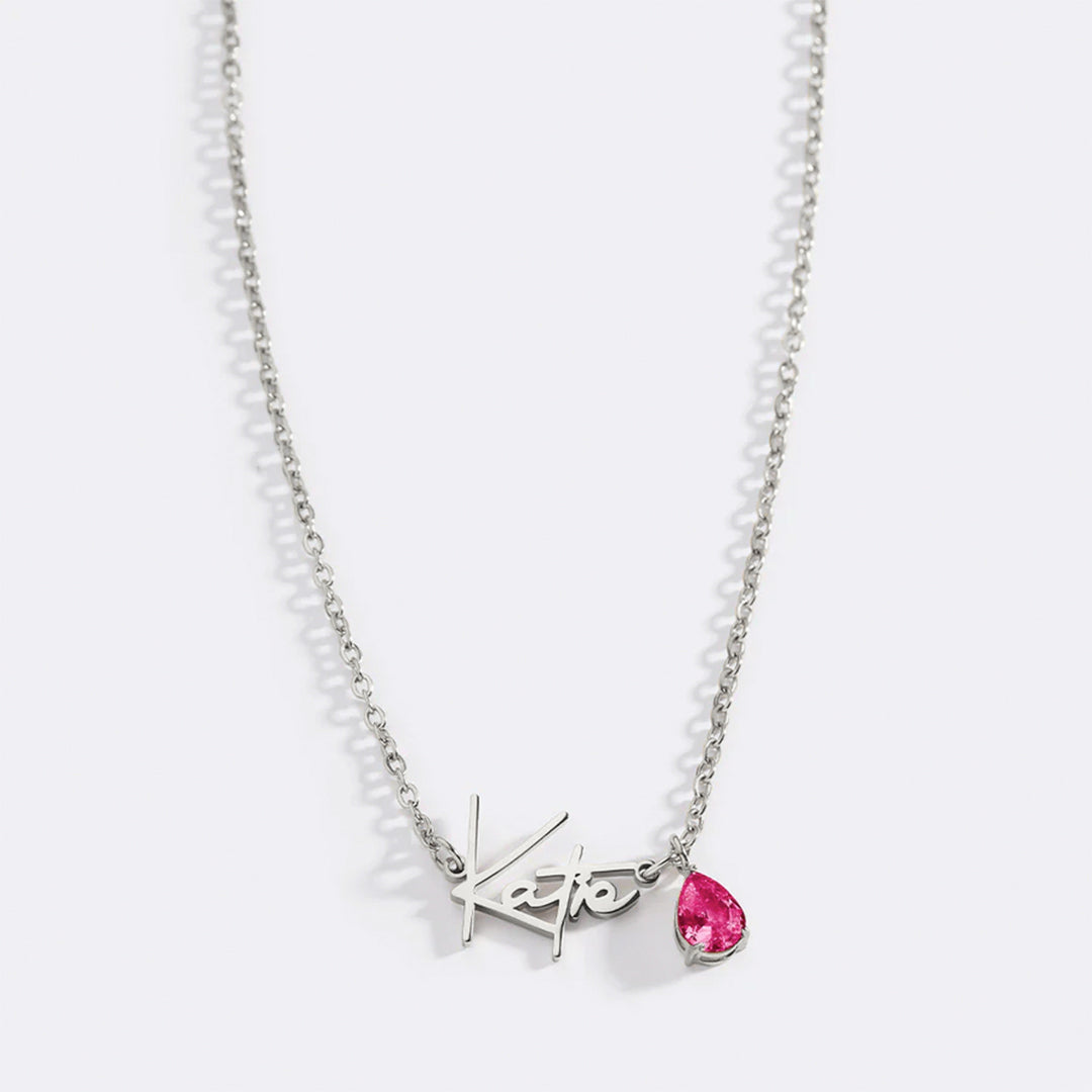 Handmade Birthstone Name Necklace in 925 sterling silver with July birthstone