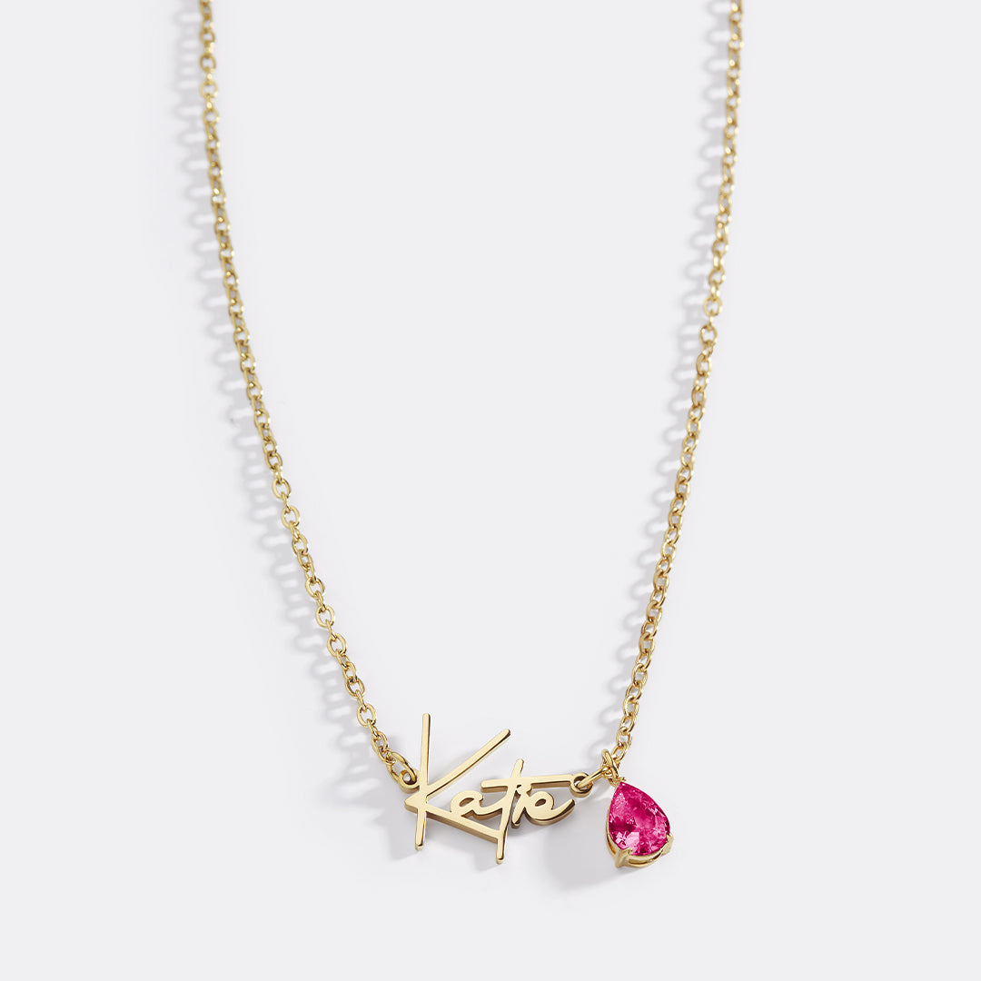 Handmade Birthstone Name Necklace with July birthstone