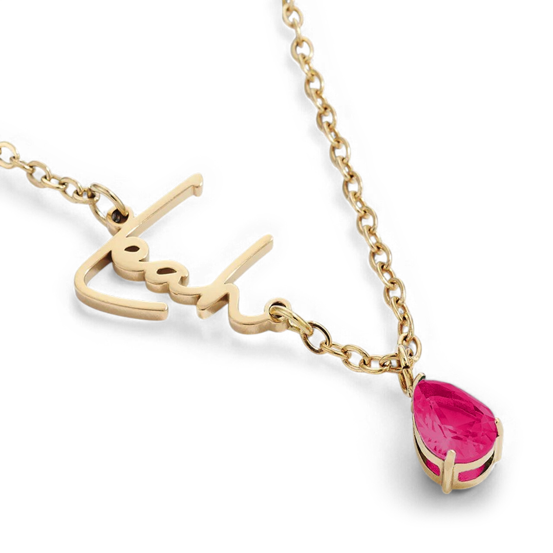Handmade Birthstone Name Necklace with July birthstone