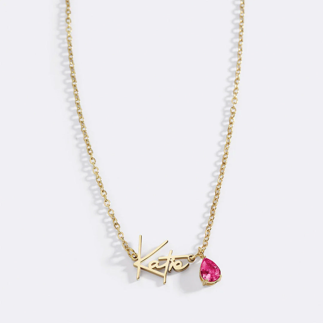 Handmade Birthstone Name Necklace with July birthstone