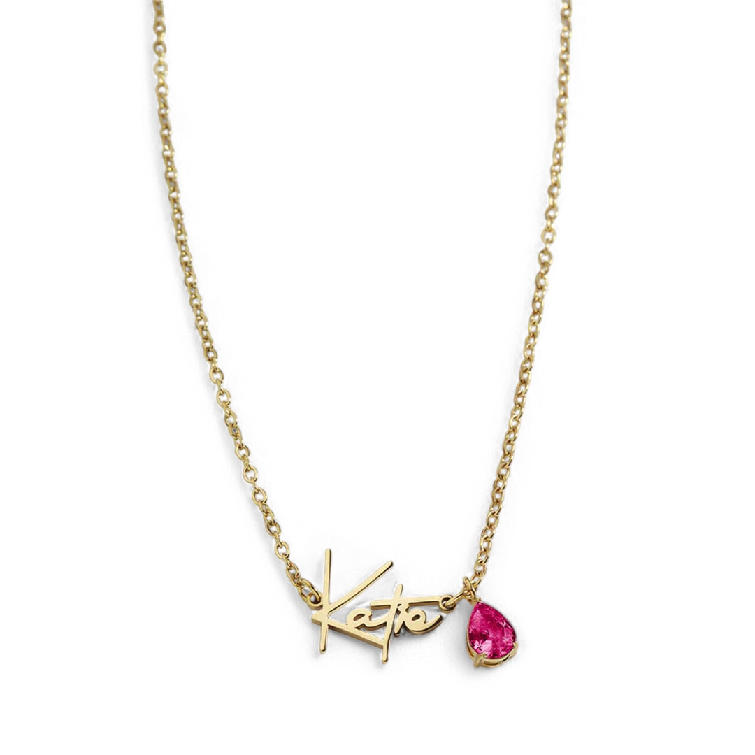 Handmade Birthstone Name Necklace with July birthstone