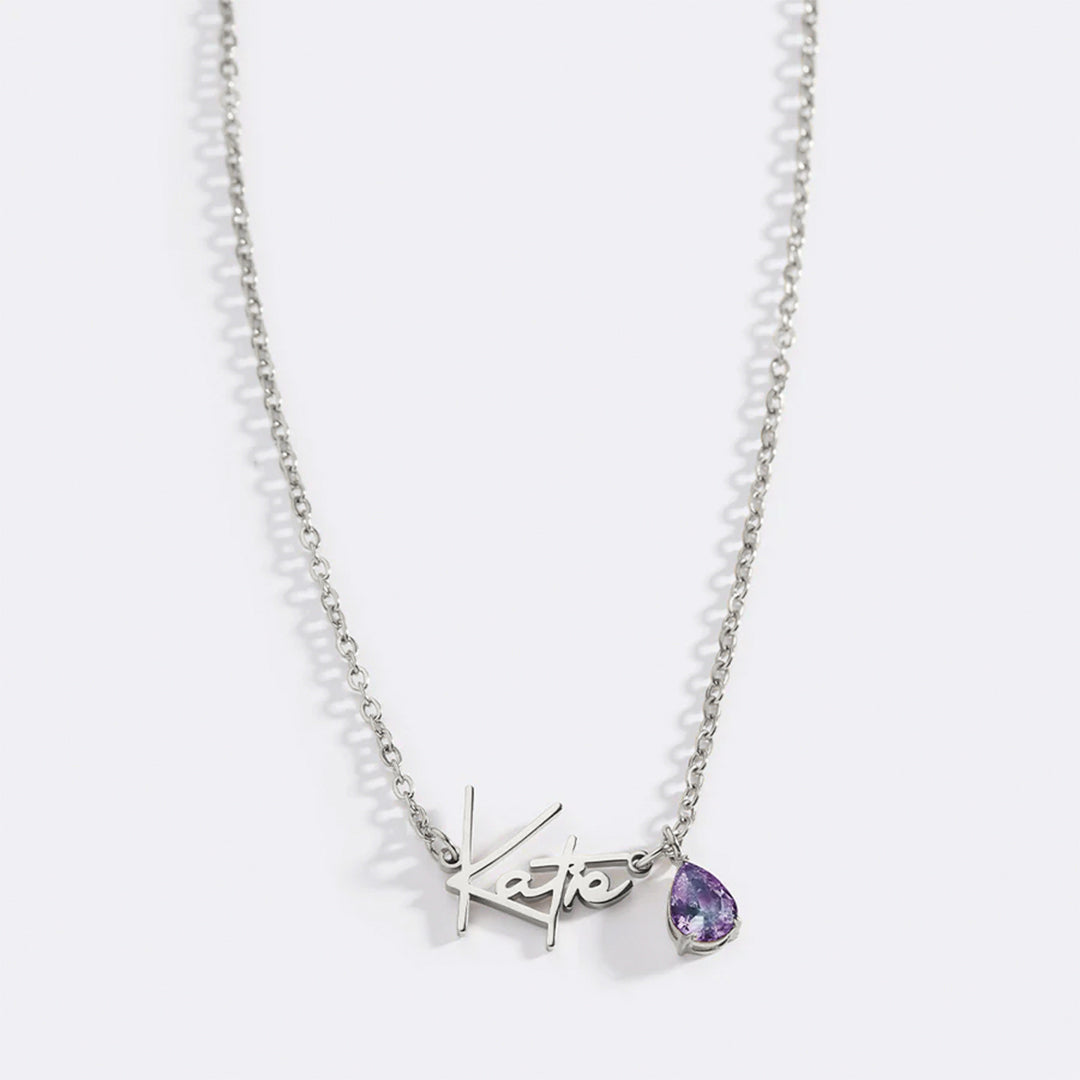Handmade Birthstone Name Necklace in 925 sterling silver with June birthstone