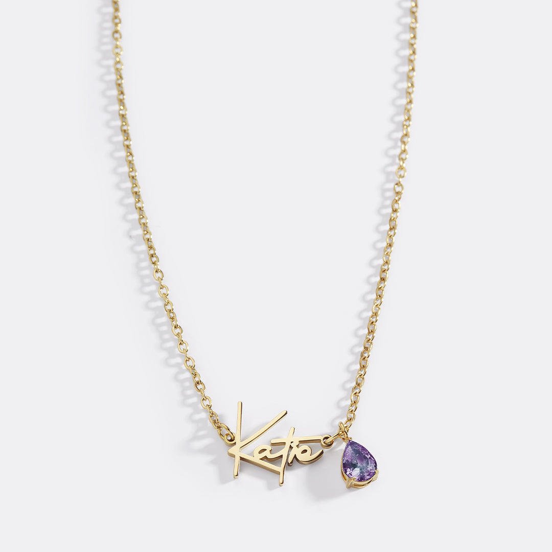 Handmade Birthstone Name Necklace with June birthstone