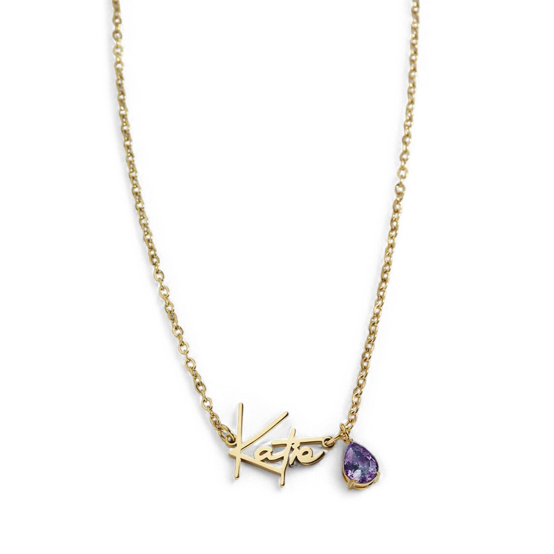 Handmade Birthstone Name Necklace with June birthstone